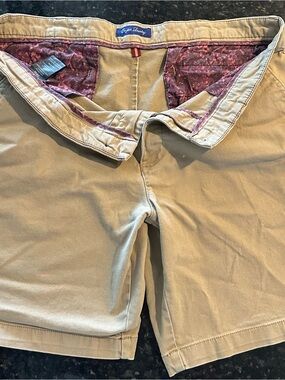 English Laundry Tan Chino Shorts with Maroon Floral Waist
